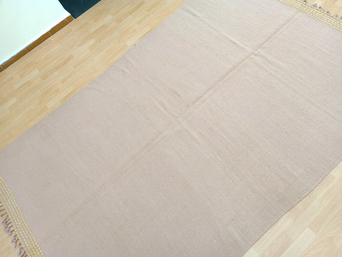 Salmon Flat-Weave Moroccan Rug | Kilim Boho Wool Carpet